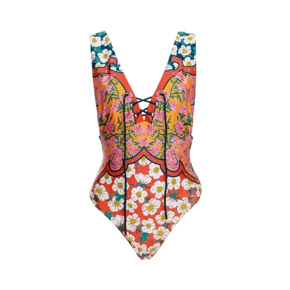 Agua Bendita Orange Priscila Nopal Lace-Up One-Piece Swimsuit size S - Picture 8 of 8